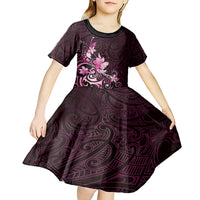 Matariki New Zealand Kid Short Sleeve Dress Maori Pattern Pink Galaxy