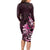 Matariki New Zealand Long Sleeve Bodycon Dress Maori Pattern Pink Galaxy