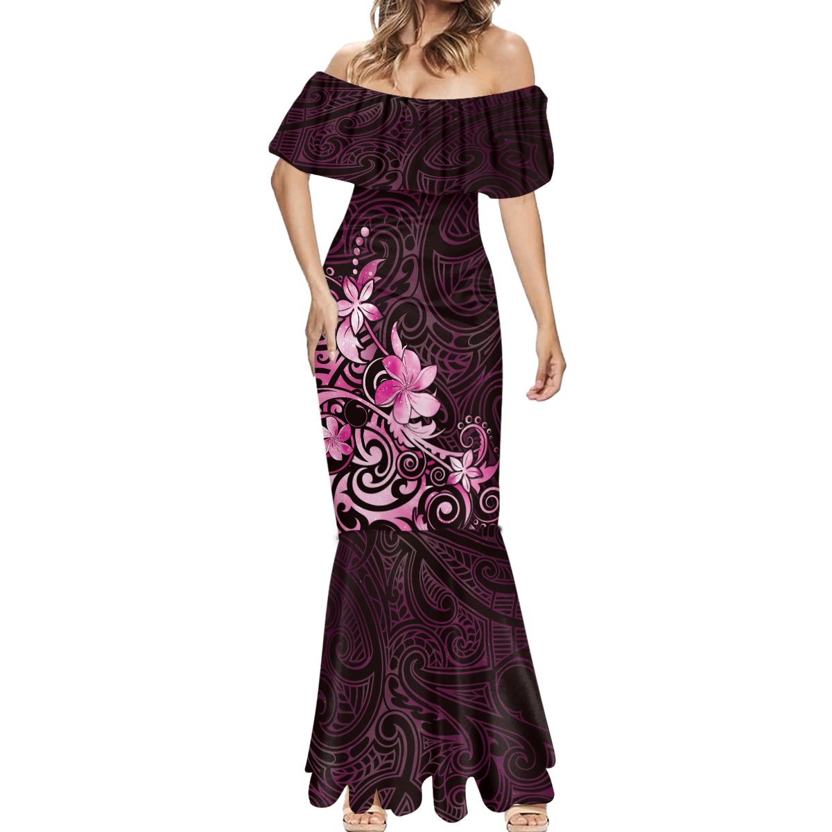 Matariki New Zealand Mermaid Dress Maori Pattern Pink Galaxy