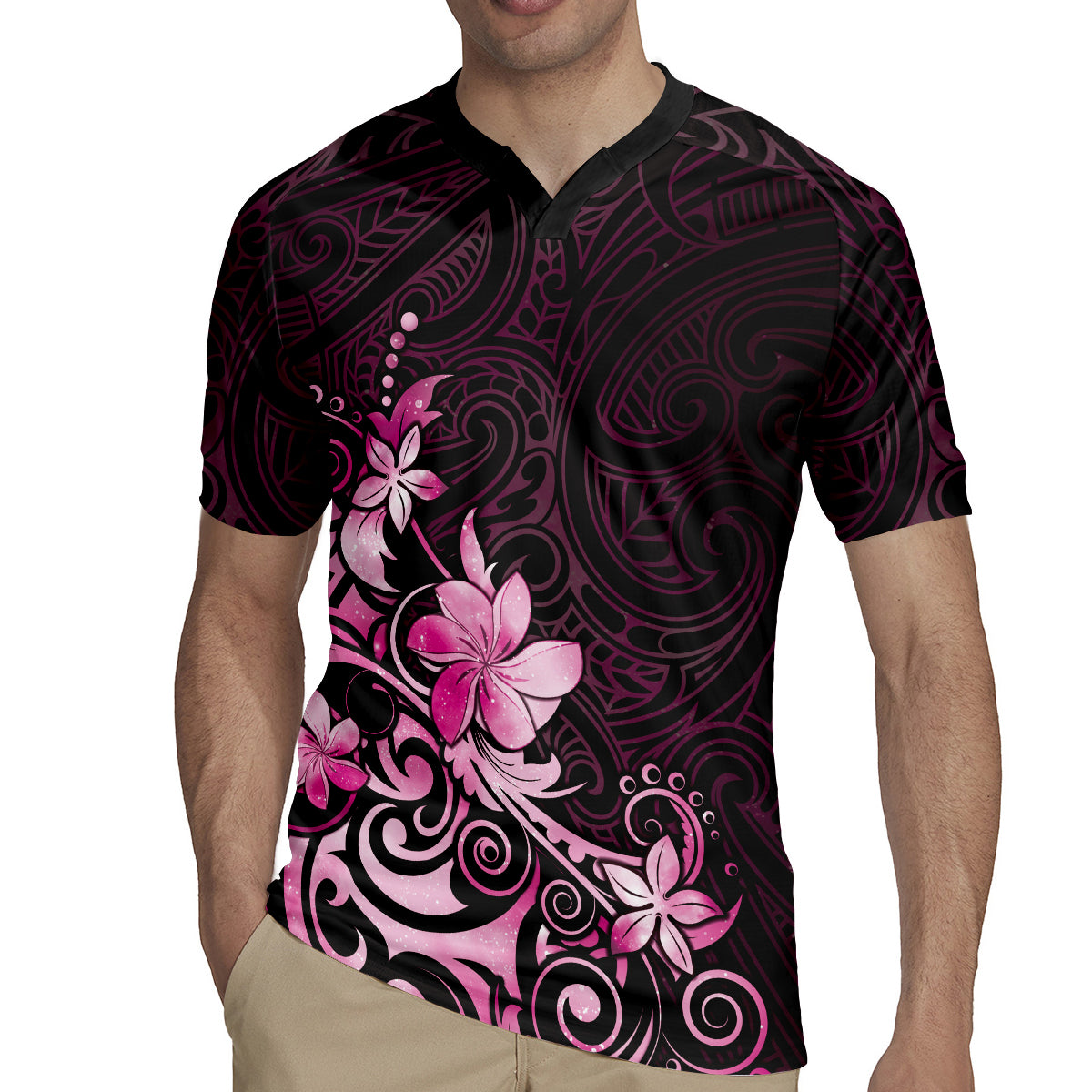 Matariki New Zealand Rugby Jersey Maori Pattern Pink Galaxy