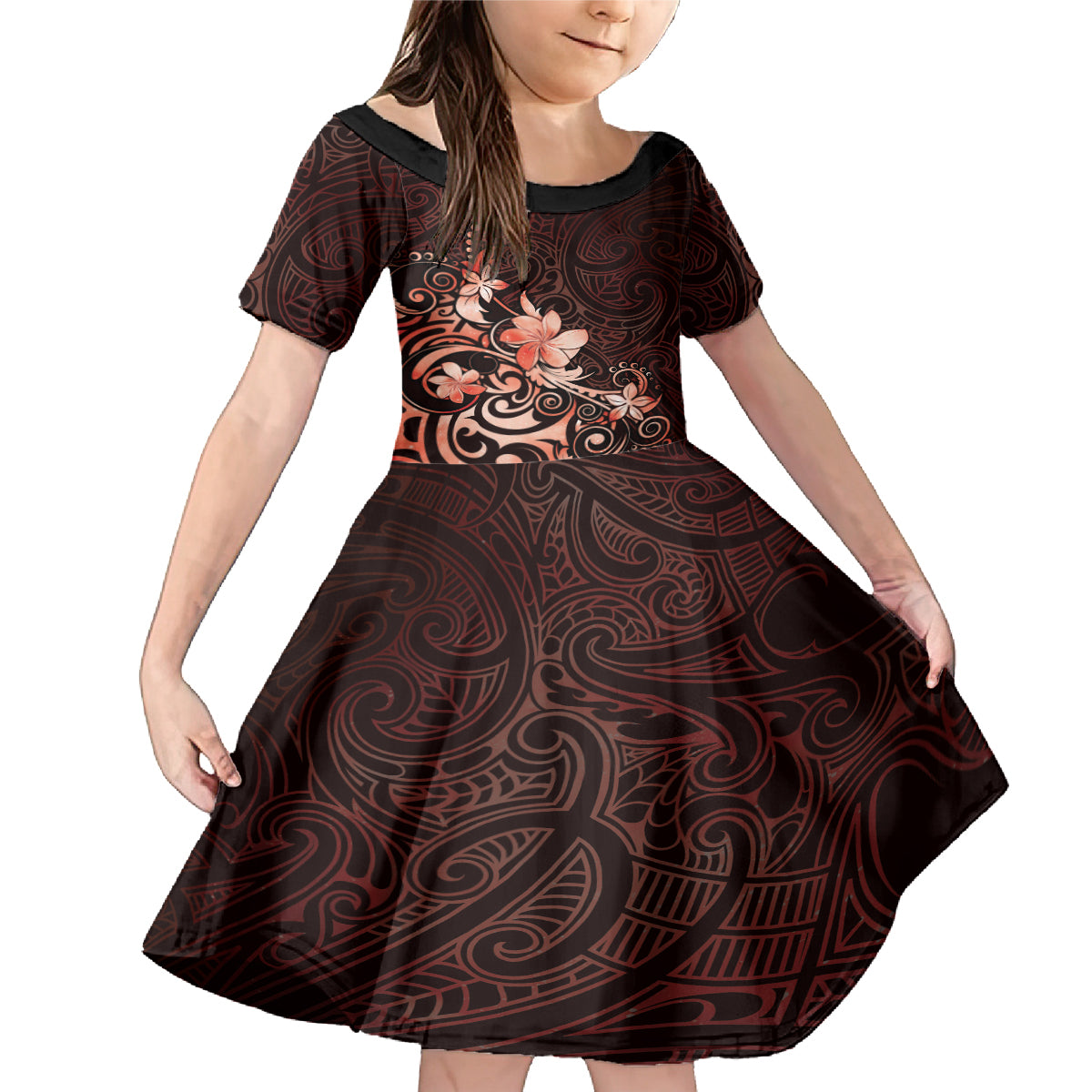 Matariki New Zealand Family Matching Mermaid Dress and Hawaiian Shirt Maori Pattern Red Galaxy LT05 Daughter's Dress Red - Polynesian Pride