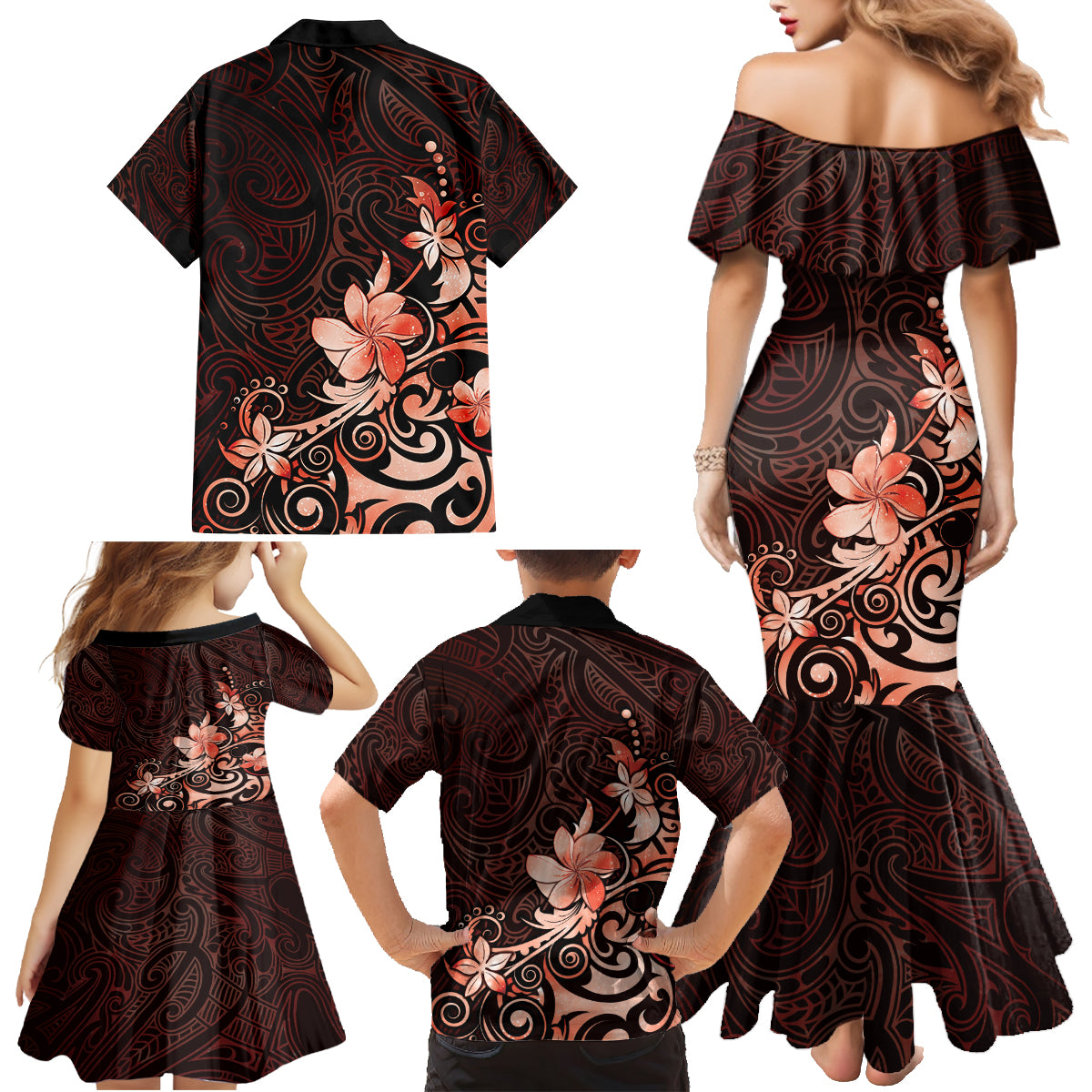 Matariki New Zealand Family Matching Mermaid Dress and Hawaiian Shirt Maori Pattern Red Galaxy LT05 - Polynesian Pride