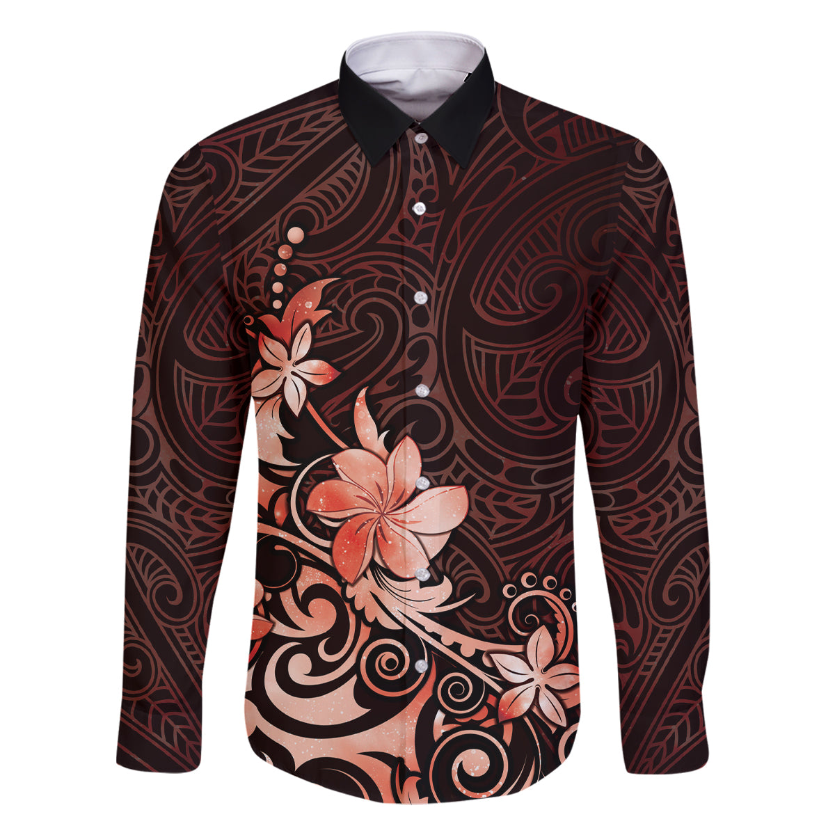 Matariki New Zealand Family Matching Off Shoulder Maxi Dress and Hawaiian Shirt Maori Pattern Red Galaxy LT05 Dad's Shirt - Long Sleeve Red - Polynesian Pride