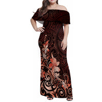 Matariki New Zealand Family Matching Off Shoulder Maxi Dress and Hawaiian Shirt Maori Pattern Red Galaxy LT05 Mom's Dress Red - Polynesian Pride