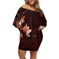 Matariki New Zealand Family Matching Off Shoulder Short Dress and Hawaiian Shirt Maori Pattern Red Galaxy LT05 Mom's Dress Red - Polynesian Pride