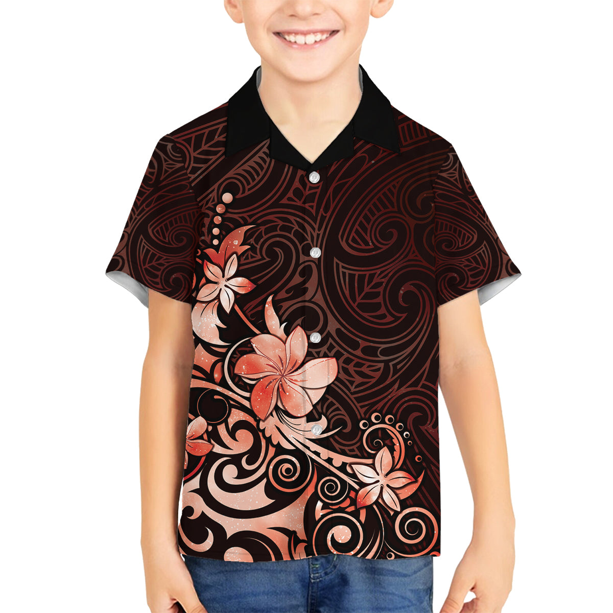 Matariki New Zealand Family Matching Off Shoulder Short Dress and Hawaiian Shirt Maori Pattern Red Galaxy LT05 Son's Shirt Red - Polynesian Pride