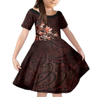 Matariki New Zealand Family Matching Short Sleeve Bodycon Dress and Hawaiian Shirt Maori Pattern Red Galaxy LT05 Daughter's Dress Red - Polynesian Pride