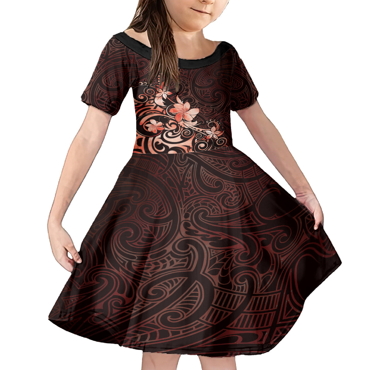 Matariki New Zealand Family Matching Summer Maxi Dress and Hawaiian Shirt Maori Pattern Red Galaxy LT05 Daughter's Dress Red - Polynesian Pride