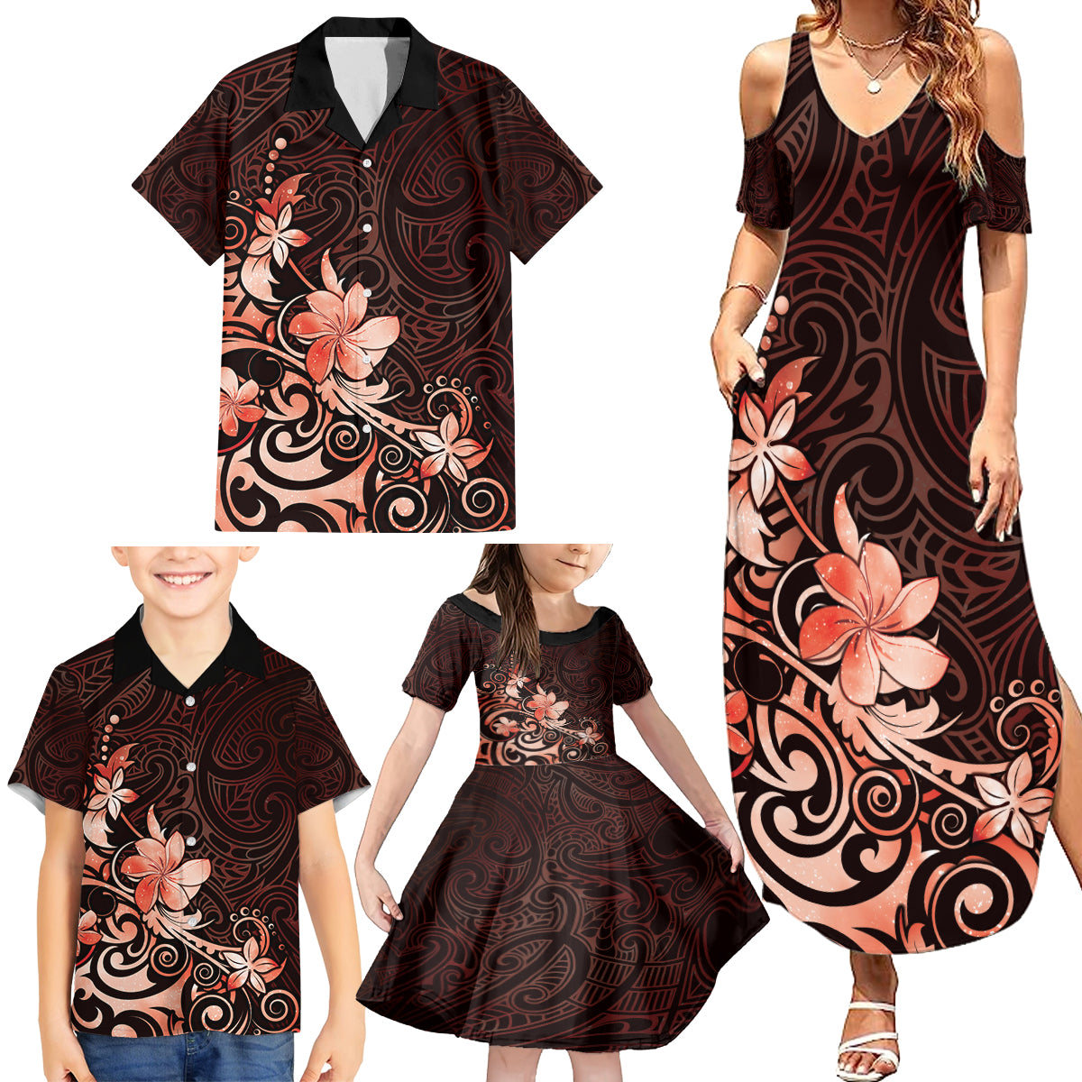 Matariki New Zealand Family Matching Summer Maxi Dress and Hawaiian Shirt Maori Pattern Red Galaxy LT05 - Polynesian Pride