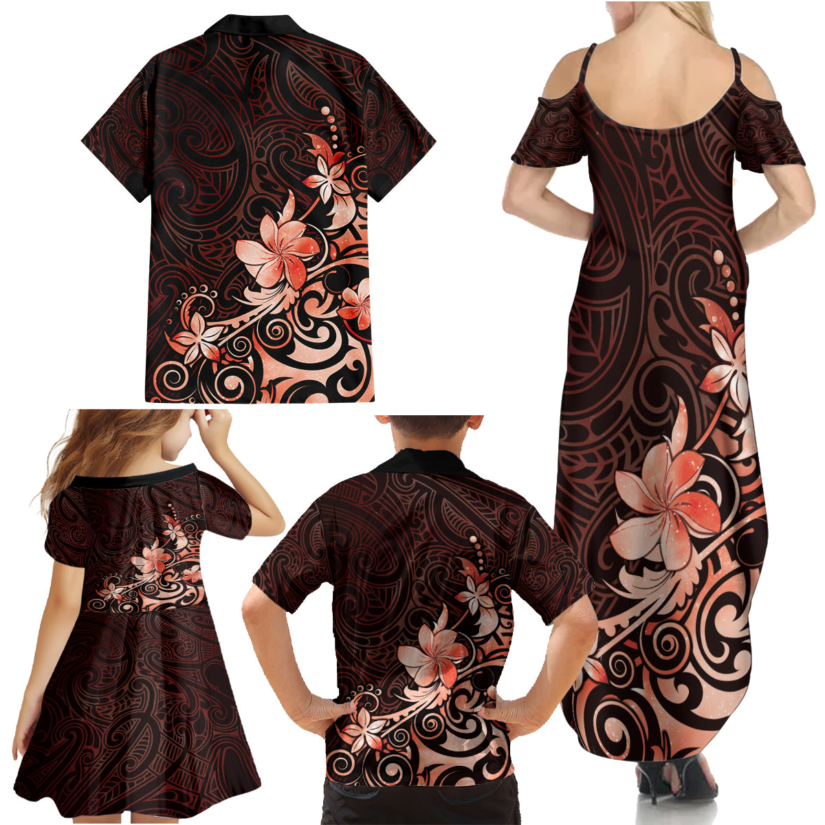 Matariki New Zealand Family Matching Summer Maxi Dress and Hawaiian Shirt Maori Pattern Red Galaxy LT05 - Polynesian Pride