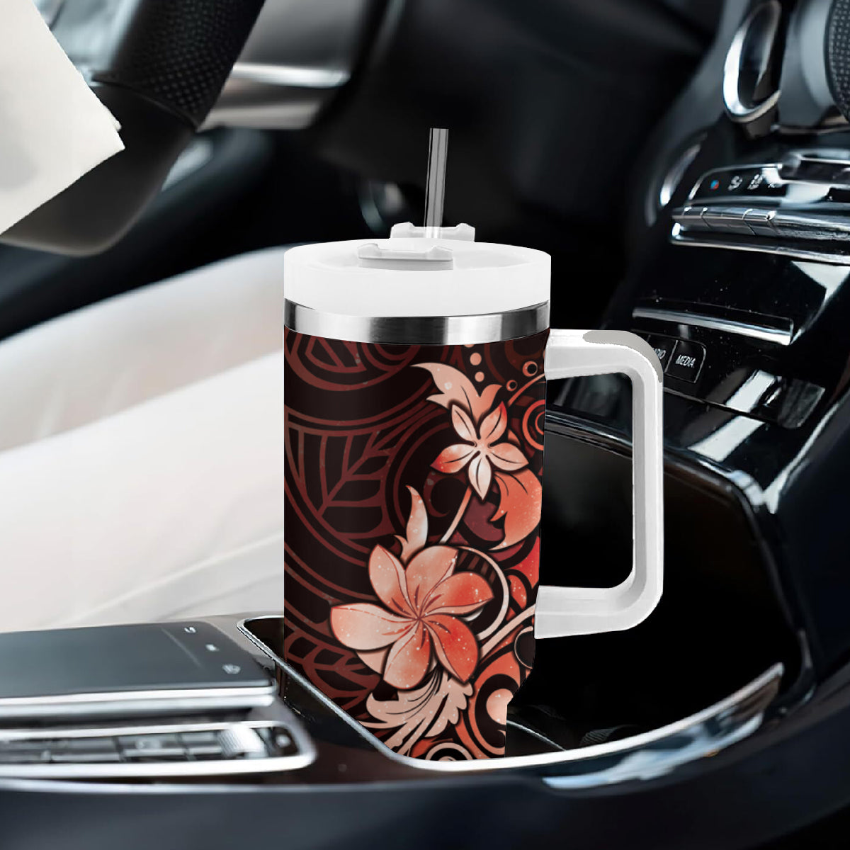 Matariki New Zealand Tumbler With Handle Maori Pattern Red Galaxy