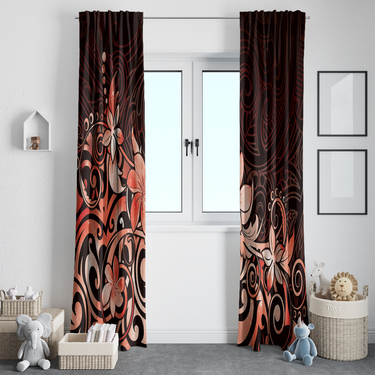 Matariki New Zealand Window Curtain Maori Pattern Red Galaxy