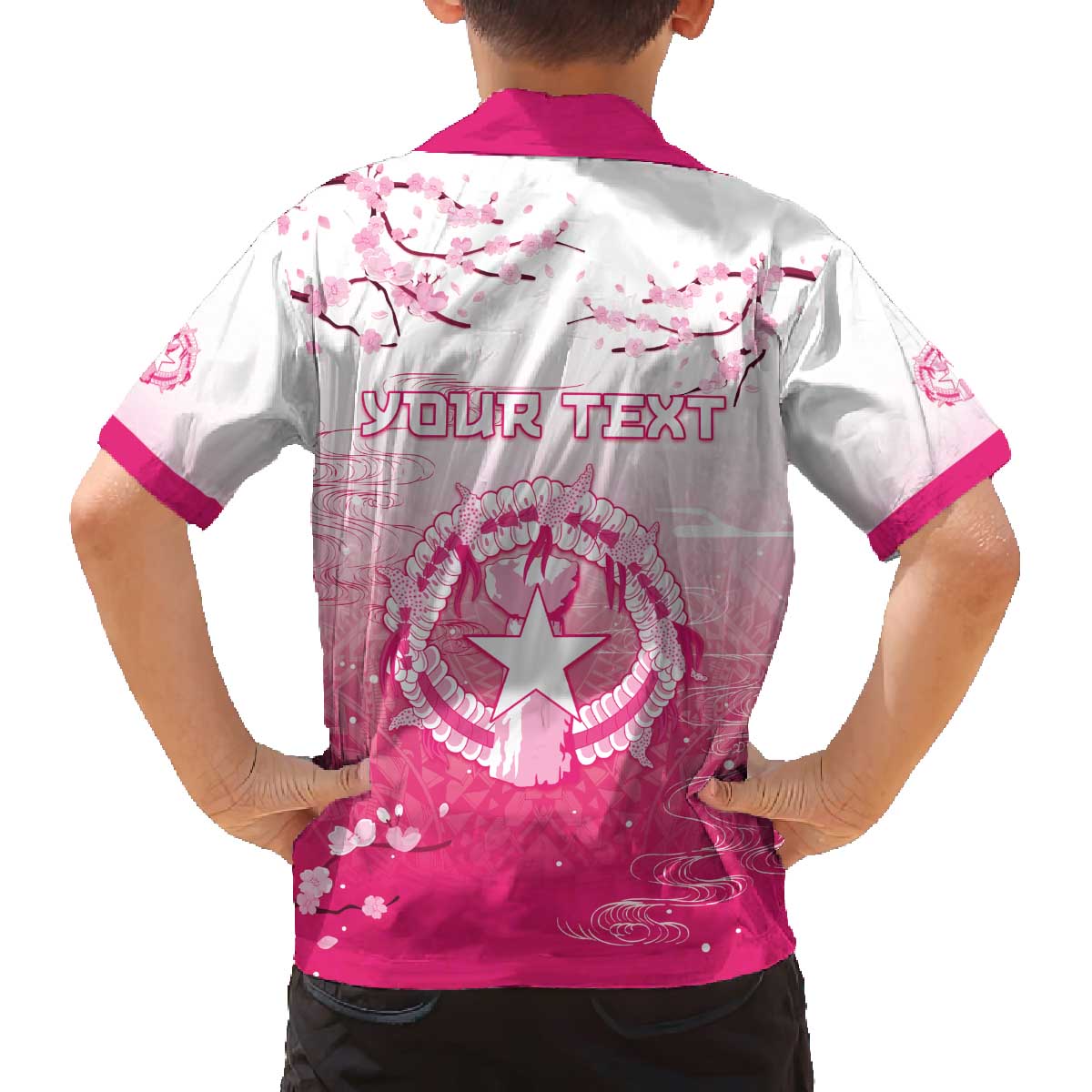 Personalized Sakura Marianas Family Matching Off The Shoulder Long Sleeve Dress and Hawaiian Shirt CNMI Seal
