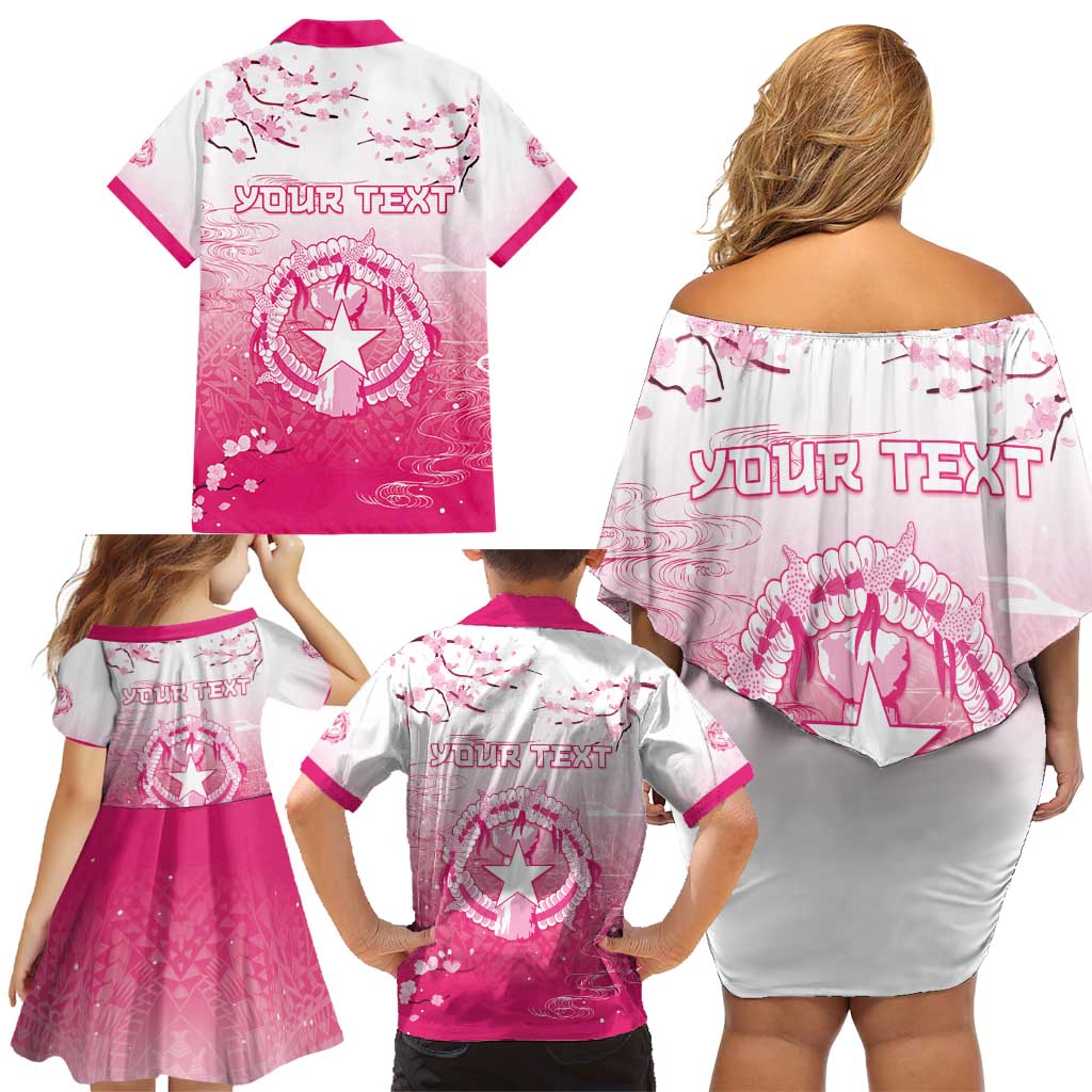 Personalized Sakura Marianas Family Matching Off Shoulder Short Dress and Hawaiian Shirt CNMI Seal