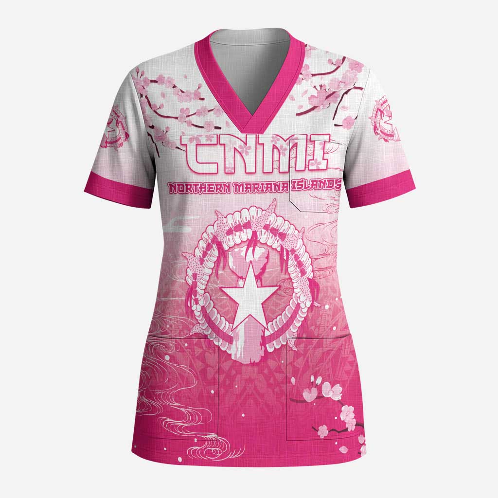 Personalized Sakura Marianas Scrub Top CNMI Seal - Polynesian Pride