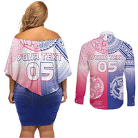 Custom Northern Mariana Islands And Japan Together Couples Matching Off Shoulder Short Dress and Long Sleeve Button Shirt