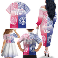 Custom Northern Mariana Islands And Japan Together Family Matching Off The Shoulder Long Sleeve Dress and Hawaiian Shirt
