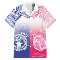 Custom Northern Mariana Islands And Japan Together Family Matching Puletasi and Hawaiian Shirt LT05 Dad's Shirt - Short Sleeve White - Polynesian Pride