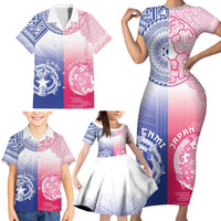 Custom Northern Mariana Islands And Japan Together Family Matching Short Sleeve Bodycon Dress and Hawaiian Shirt