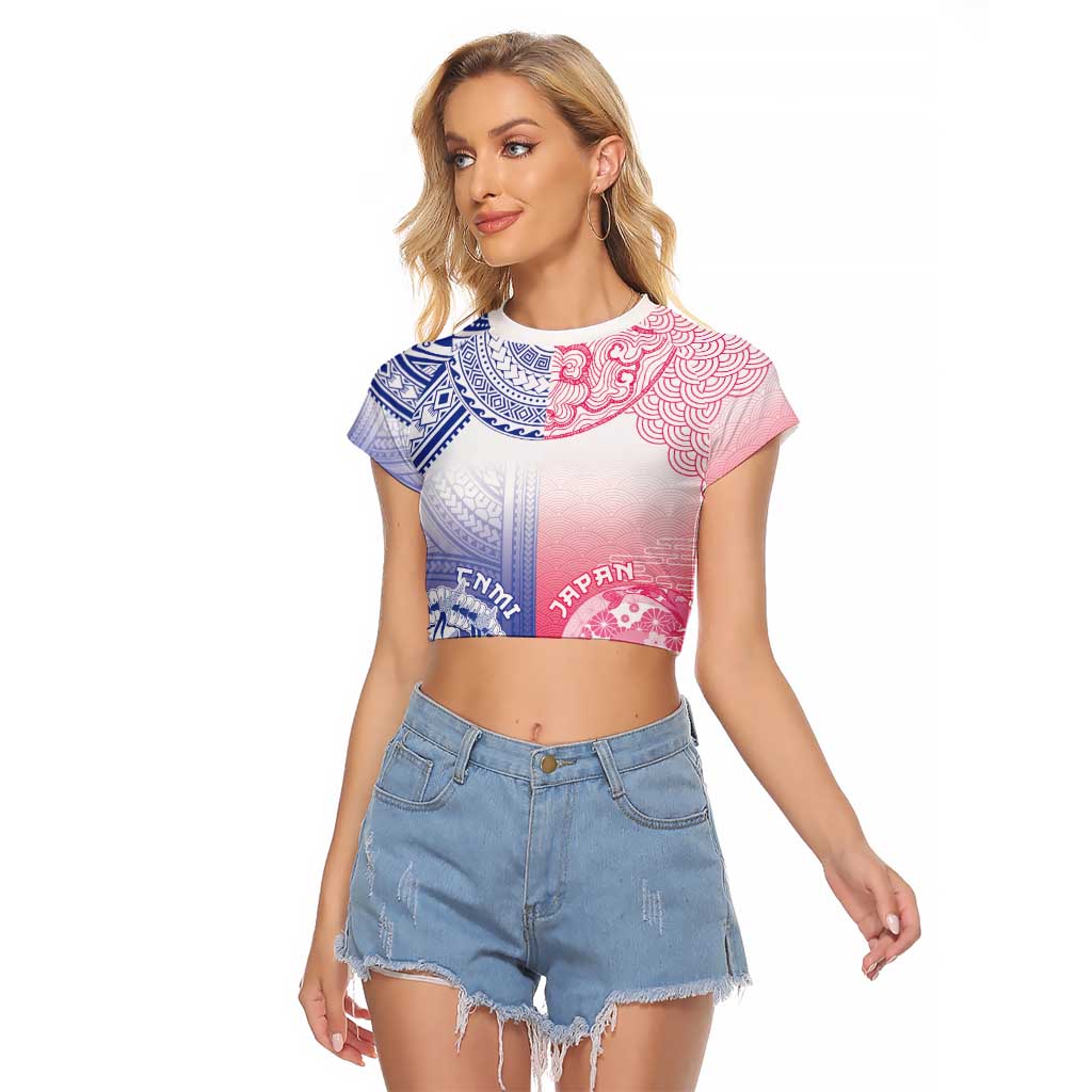 Custom Northern Mariana Islands And Japan Together Raglan Cropped T Shirt