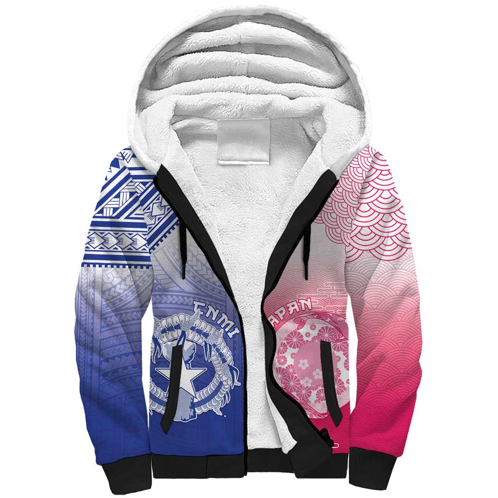 Custom Northern Mariana Islands And Japan Together Sherpa Hoodie