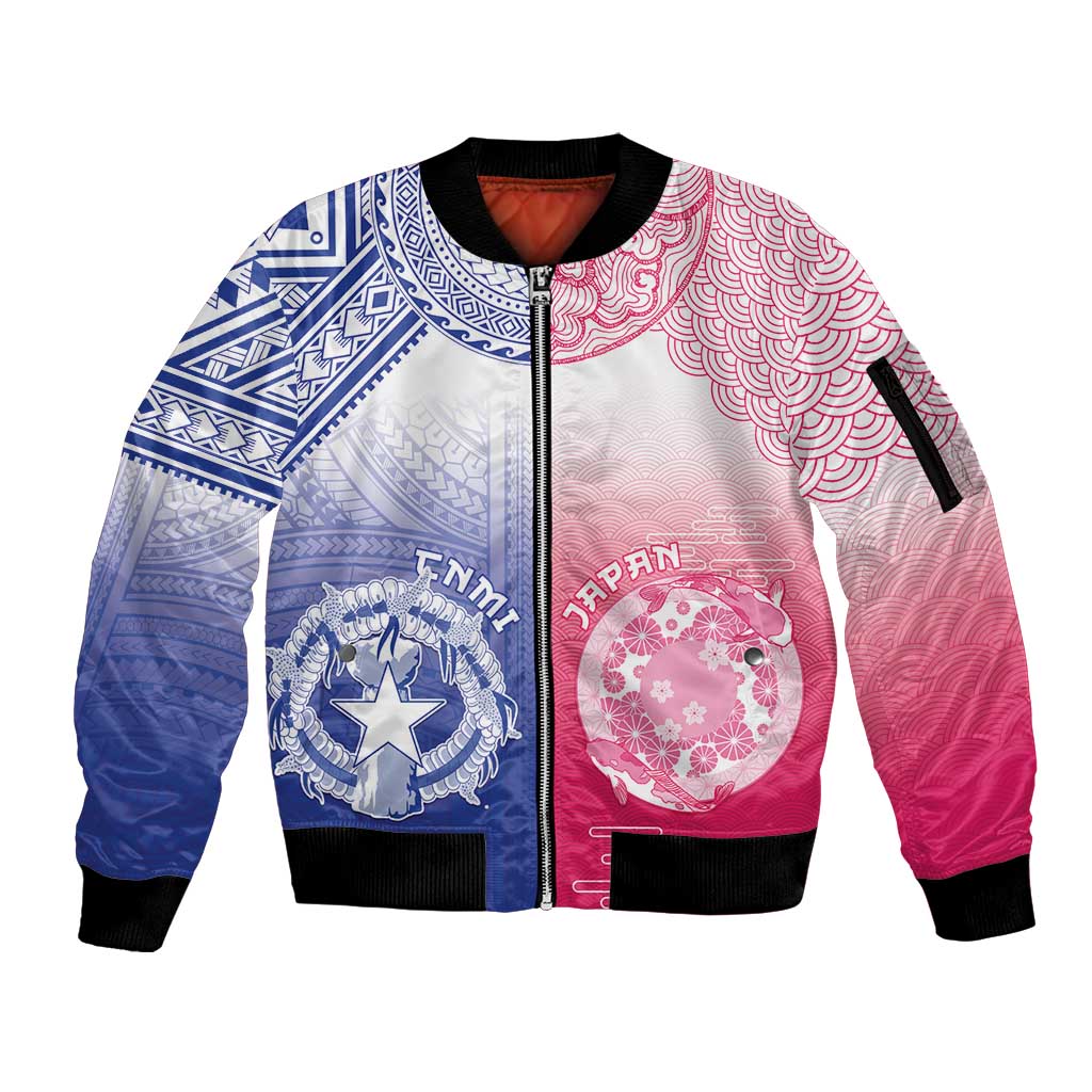 Custom Northern Mariana Islands And Japan Together Sleeve Zip Bomber Jacket