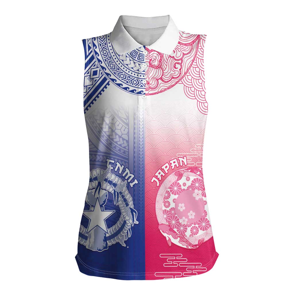 Custom Northern Mariana Islands And Japan Together Women Sleeveless Polo Shirt