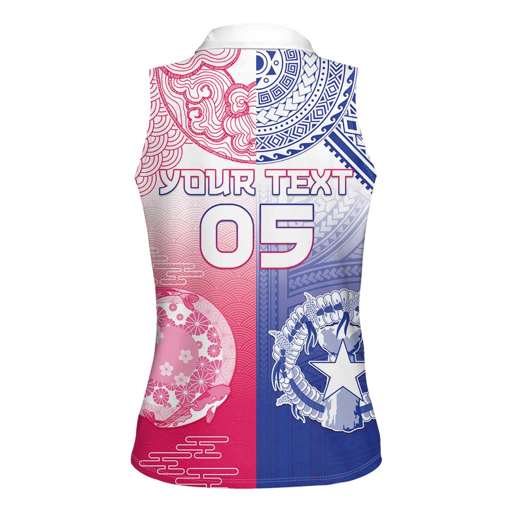 Custom Northern Mariana Islands And Japan Together Women Sleeveless Polo Shirt