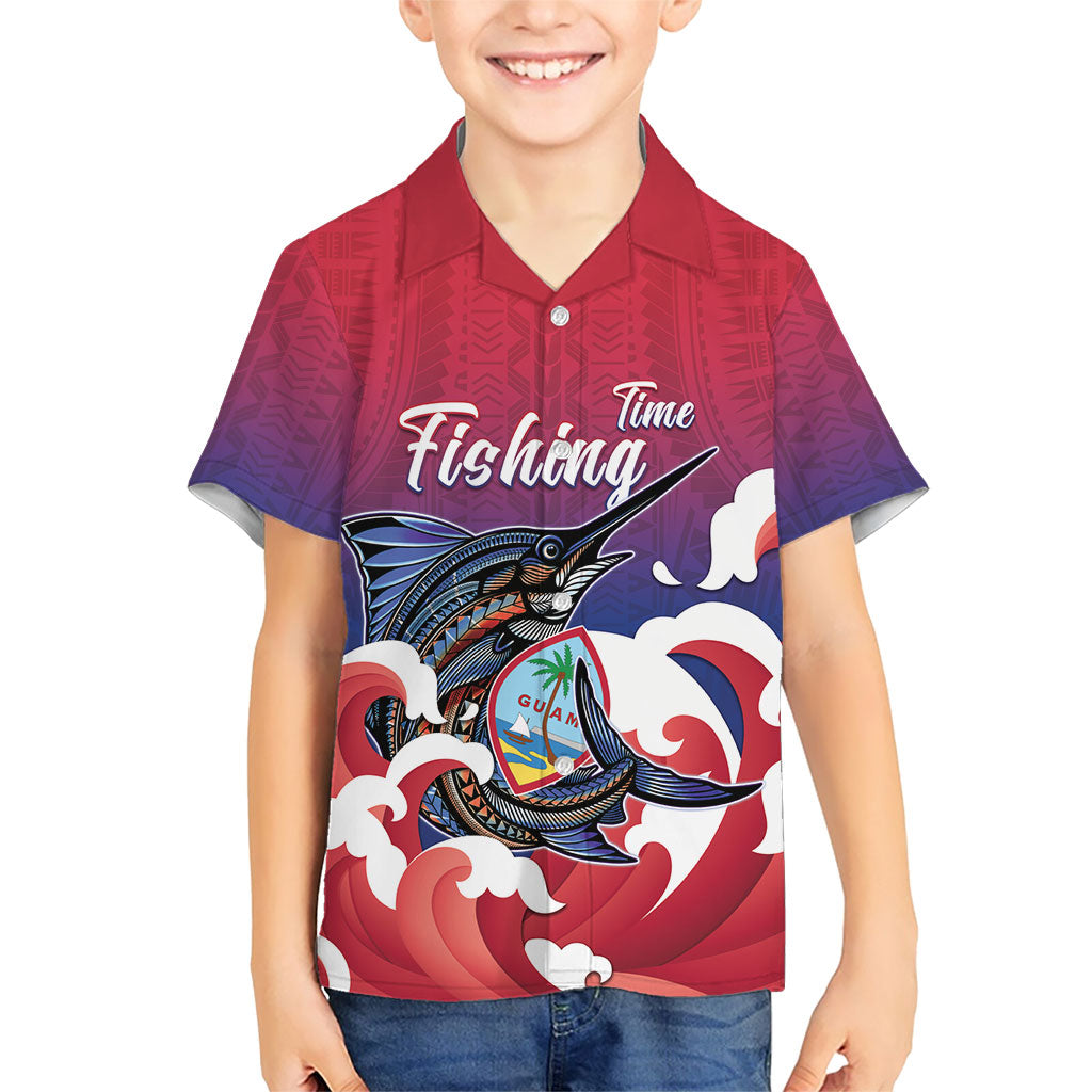 Guam Blue Marlin Fishing Family Matching Long Sleeve Bodycon Dress and Hawaiian Shirt Polynesian Style LT05 Son's Shirt Red - Polynesian Pride