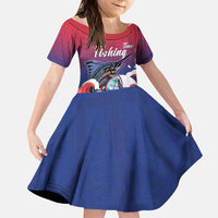 Guam Blue Marlin Fishing Family Matching Off The Shoulder Long Sleeve Dress and Hawaiian Shirt Polynesian Style LT05 Daughter's Dress Red - Polynesian Pride