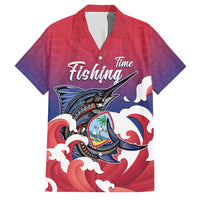 Guam Blue Marlin Fishing Family Matching Off Shoulder Maxi Dress and Hawaiian Shirt Polynesian Style LT05 Dad's Shirt - Short Sleeve Red - Polynesian Pride