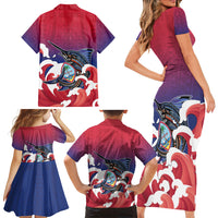 Guam Blue Marlin Fishing Family Matching Short Sleeve Bodycon Dress and Hawaiian Shirt Polynesian Style LT05 - Polynesian Pride