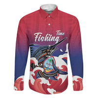 Guam Blue Marlin Fishing Family Matching Summer Maxi Dress and Hawaiian Shirt Polynesian Style LT05 Dad's Shirt - Long Sleeve Red - Polynesian Pride