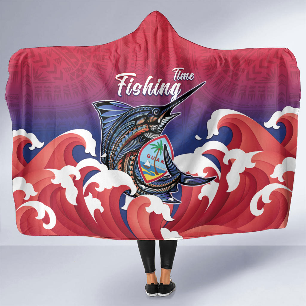 Guam Blue Marlin Fishing Hooded Blanket Polynesian Style