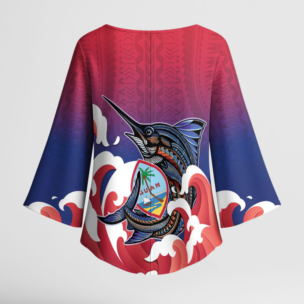 Guam Blue Marlin Fishing Kimono Sleeve Blouse Polynesian Style