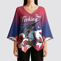 Guam Blue Marlin Fishing Kimono Sleeve Blouse Polynesian Style