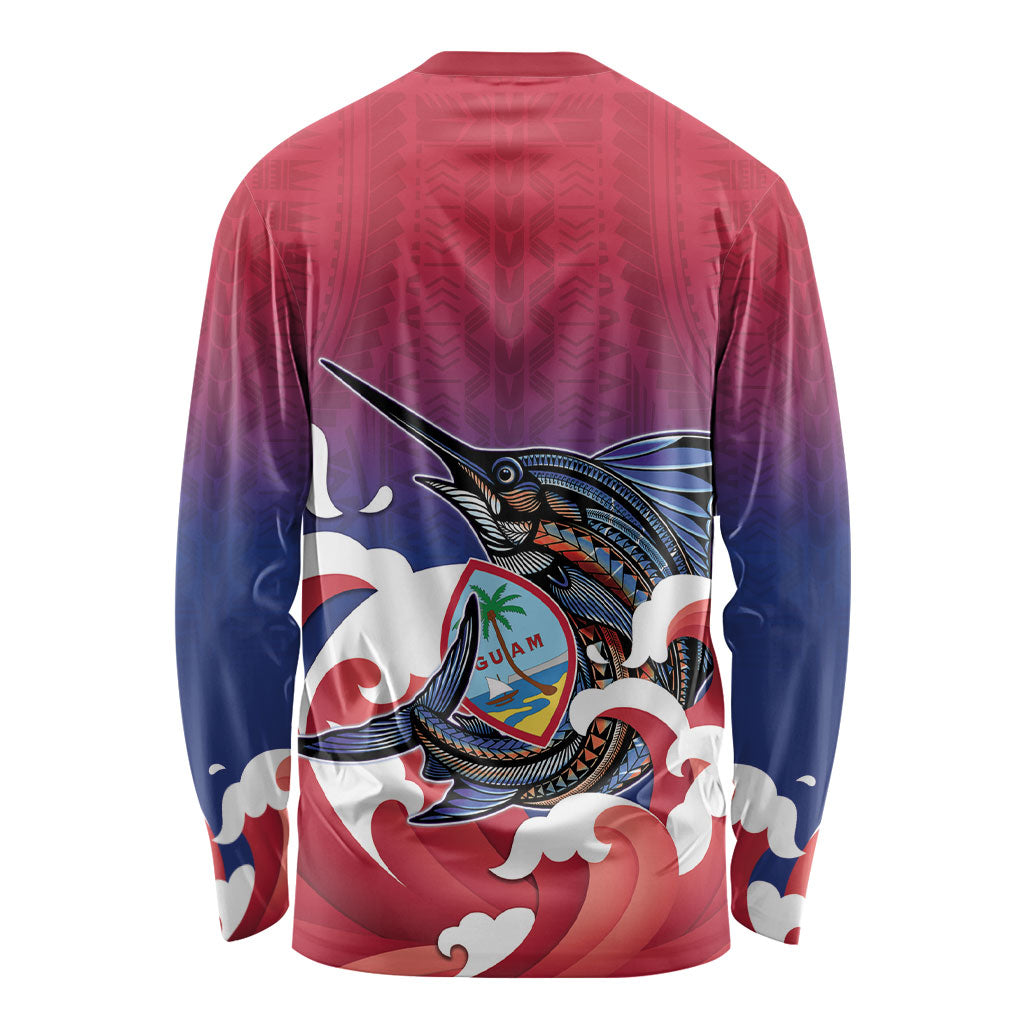 Guam Blue Marlin Fishing Long Sleeve Shirt Polynesian Style