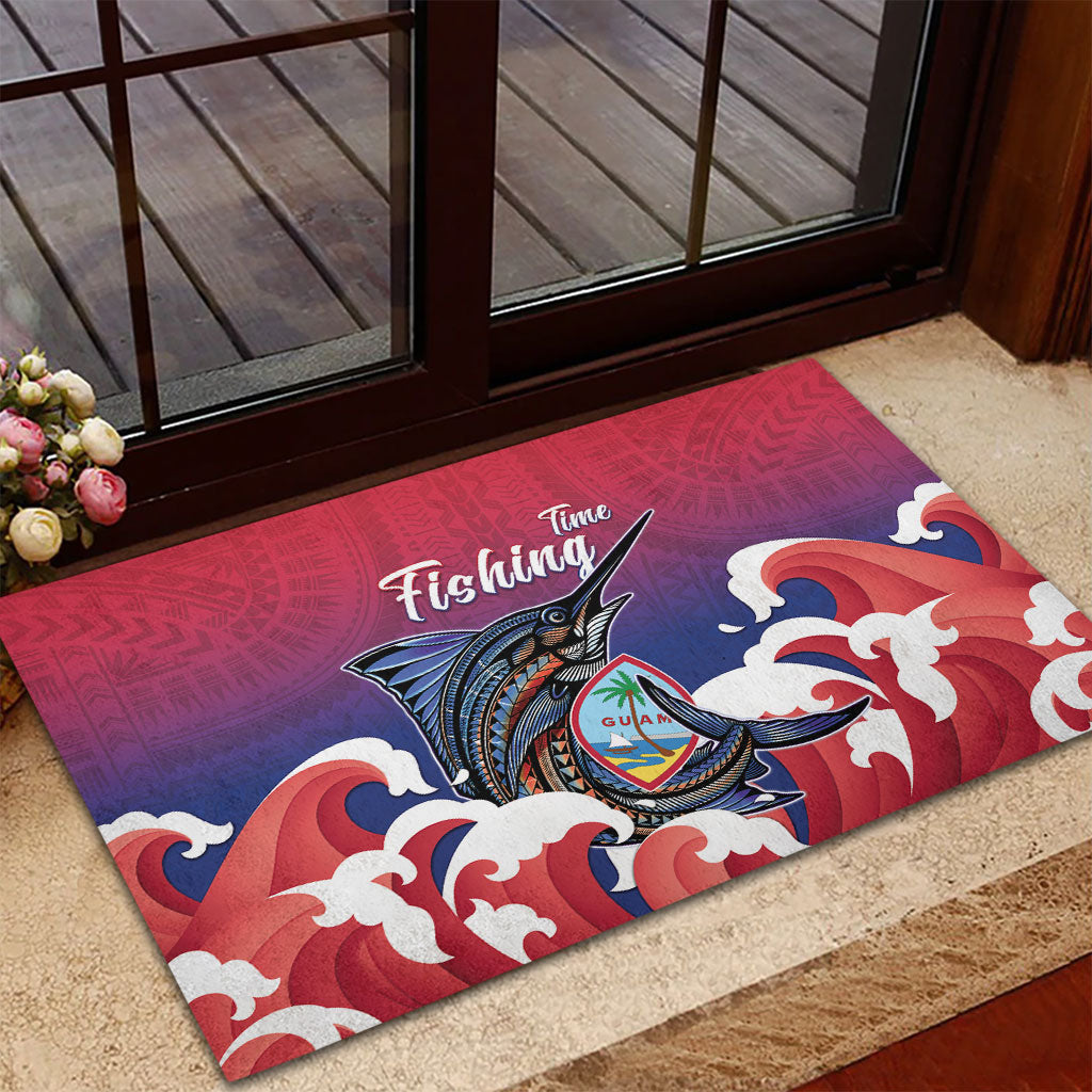Guam Blue Marlin Fishing Rubber Doormat Polynesian Style