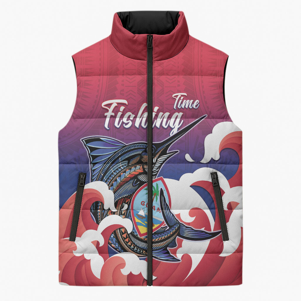 Guam Blue Marlin Fishing Sleeveless Puffer Jacket Polynesian Style