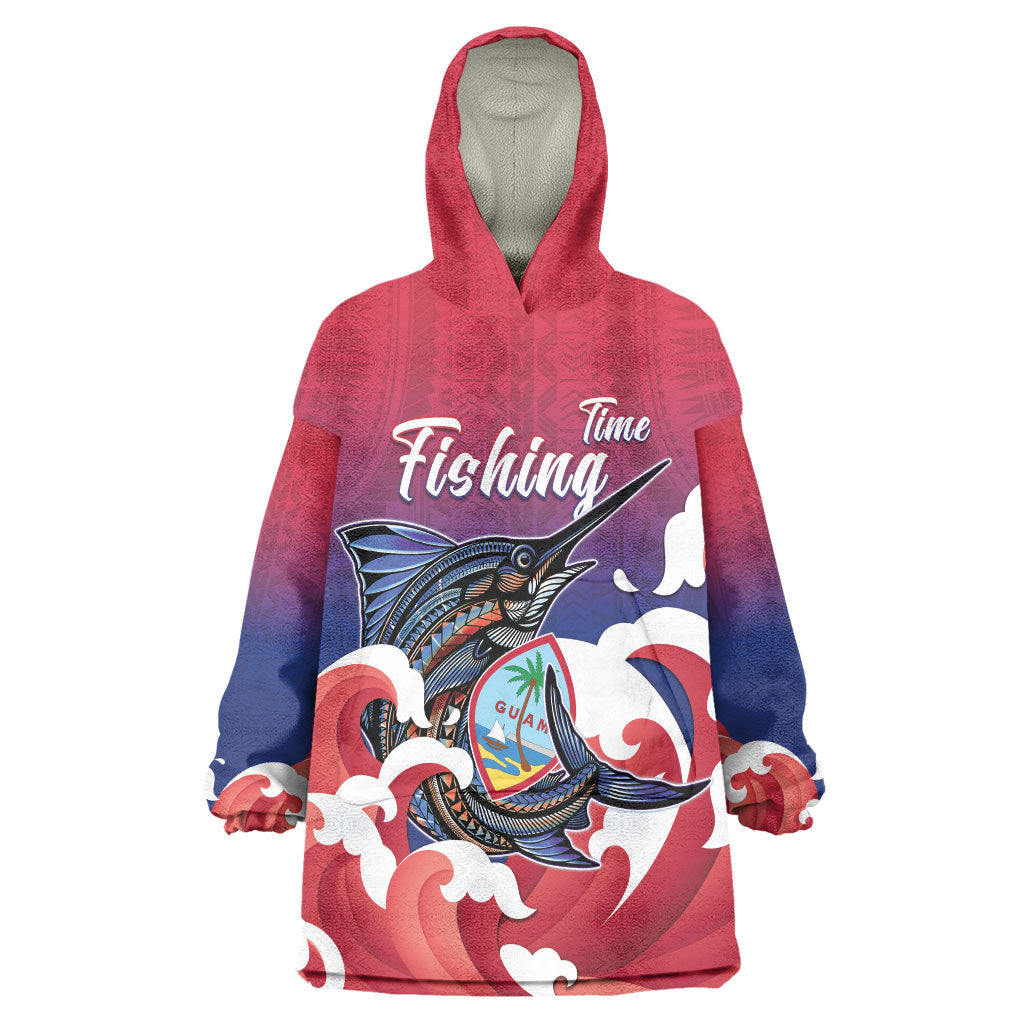 Guam Blue Marlin Fishing Wearable Blanket Hoodie Polynesian Style