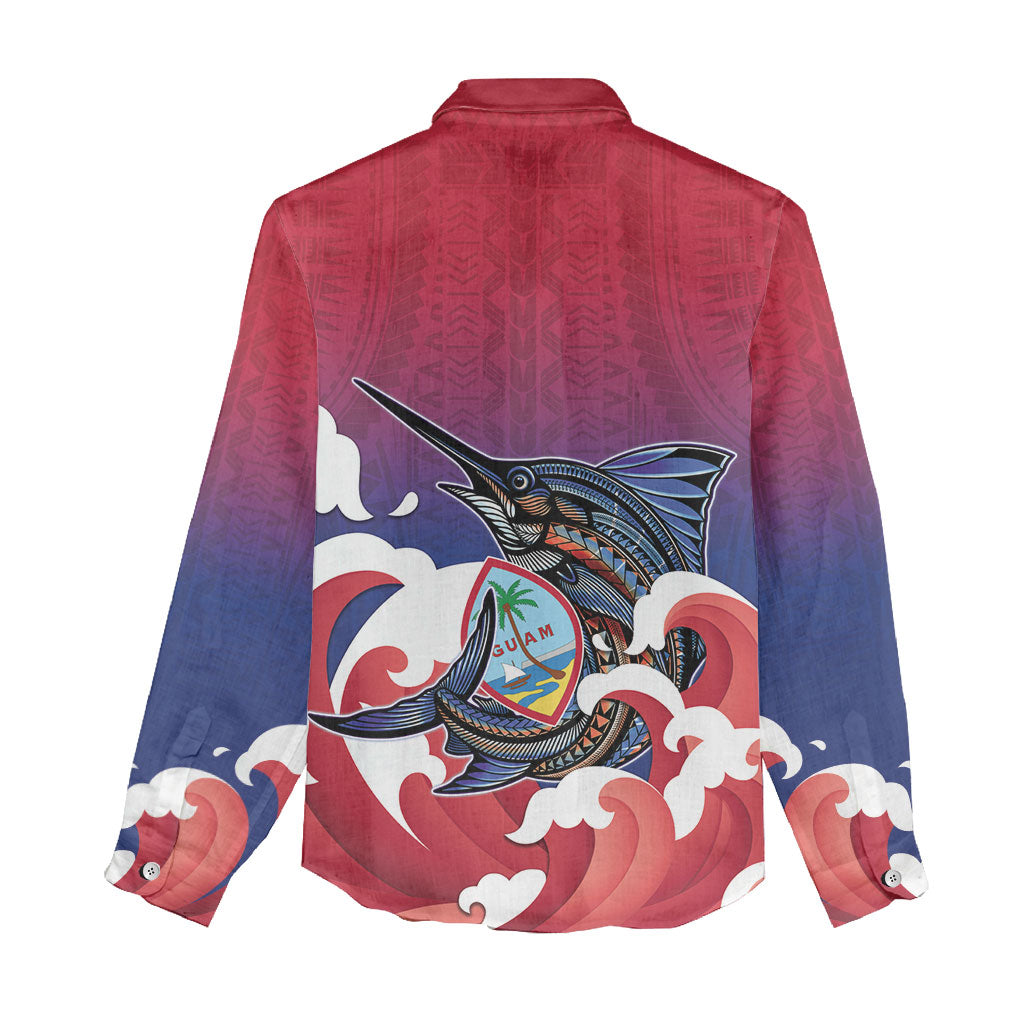 Guam Blue Marlin Fishing Women Casual Shirt Polynesian Style