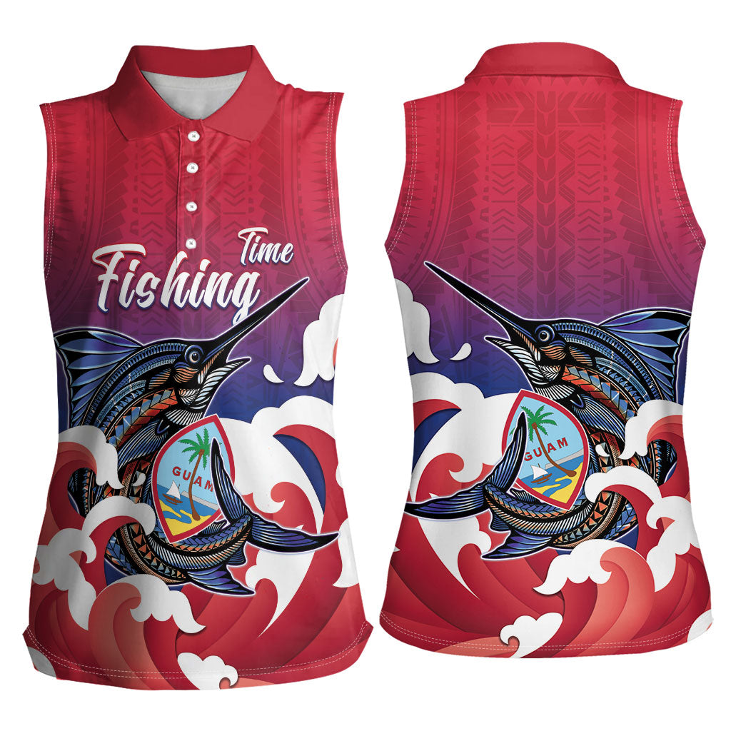Guam Blue Marlin Fishing Women Sleeveless Polo Shirt Polynesian Style