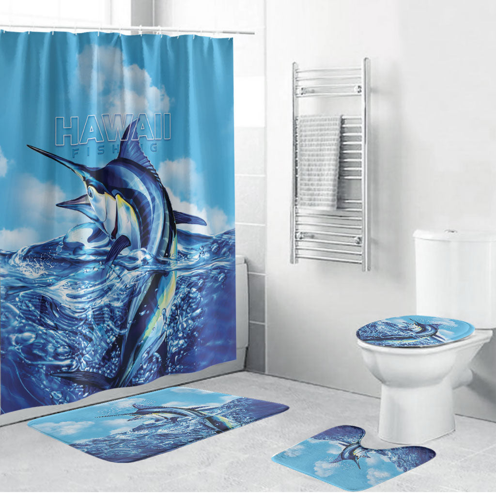 Hawaii Blue Marlin Fishing Bathroom Set LT05 Bathroom Set (4 pcs) Blue - Polynesian Pride