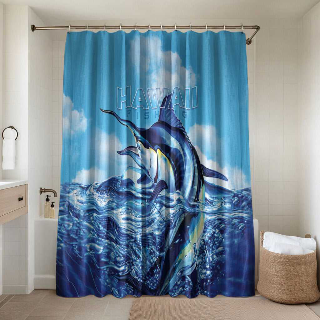 Hawaii Blue Marlin Fishing Bathroom Set LT05 Shower Curtain Only Blue - Polynesian Pride