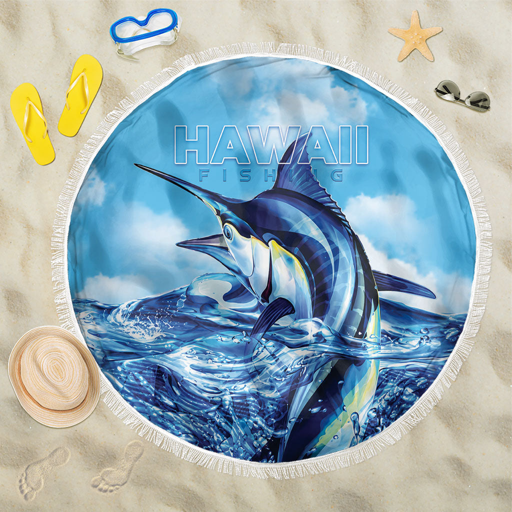 Hawaii Blue Marlin Fishing Beach Blanket LT05 One Size 150cm Blue - Polynesian Pride