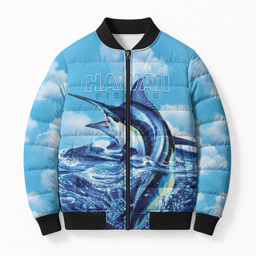 Hawaii Blue Marlin Fishing Bomber Puffer Jacket LT05 Unisex Blue - Polynesian Pride