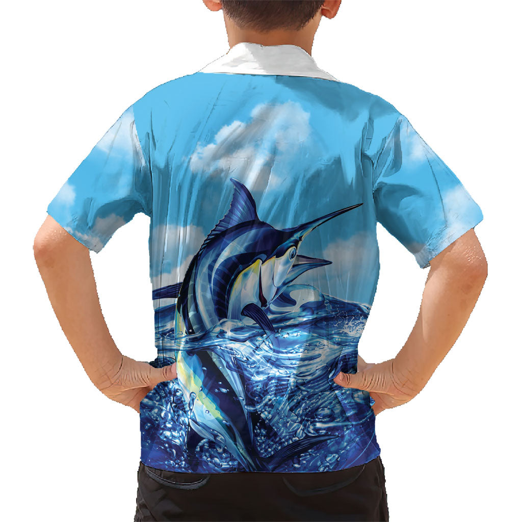 Hawaii Blue Marlin Fishing Family Matching Long Sleeve Bodycon Dress and Hawaiian Shirt LT05 - Polynesian Pride