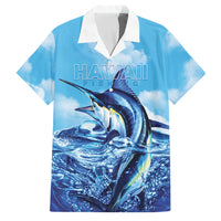 Hawaii Blue Marlin Fishing Family Matching Long Sleeve Bodycon Dress and Hawaiian Shirt LT05 Dad's Shirt - Short Sleeve Blue - Polynesian Pride