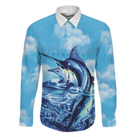 Hawaii Blue Marlin Fishing Family Matching Long Sleeve Bodycon Dress and Hawaiian Shirt LT05 Dad's Shirt - Long Sleeve Blue - Polynesian Pride