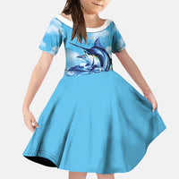 Hawaii Blue Marlin Fishing Family Matching Mermaid Dress and Hawaiian Shirt LT05 Daughter's Dress Blue - Polynesian Pride